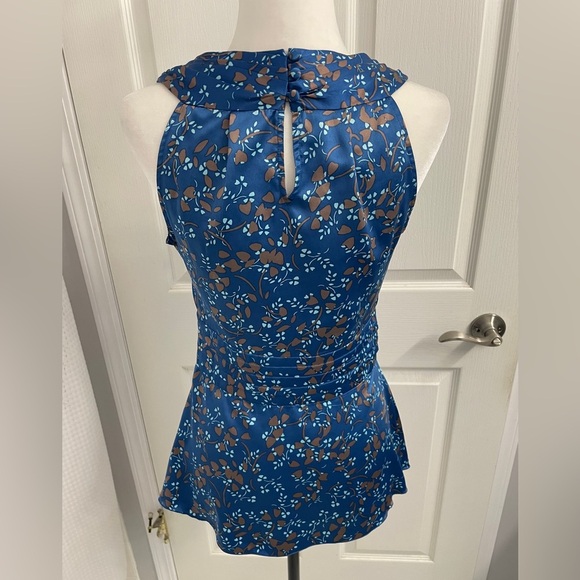 Banana Republic Blue & Grey Cowl Neck Blouse Sleeveless Fitted Sz 6 - Picture 12 of 16